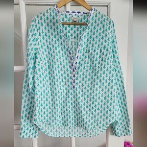 J. Crew Teal and Blue Floral Blouse